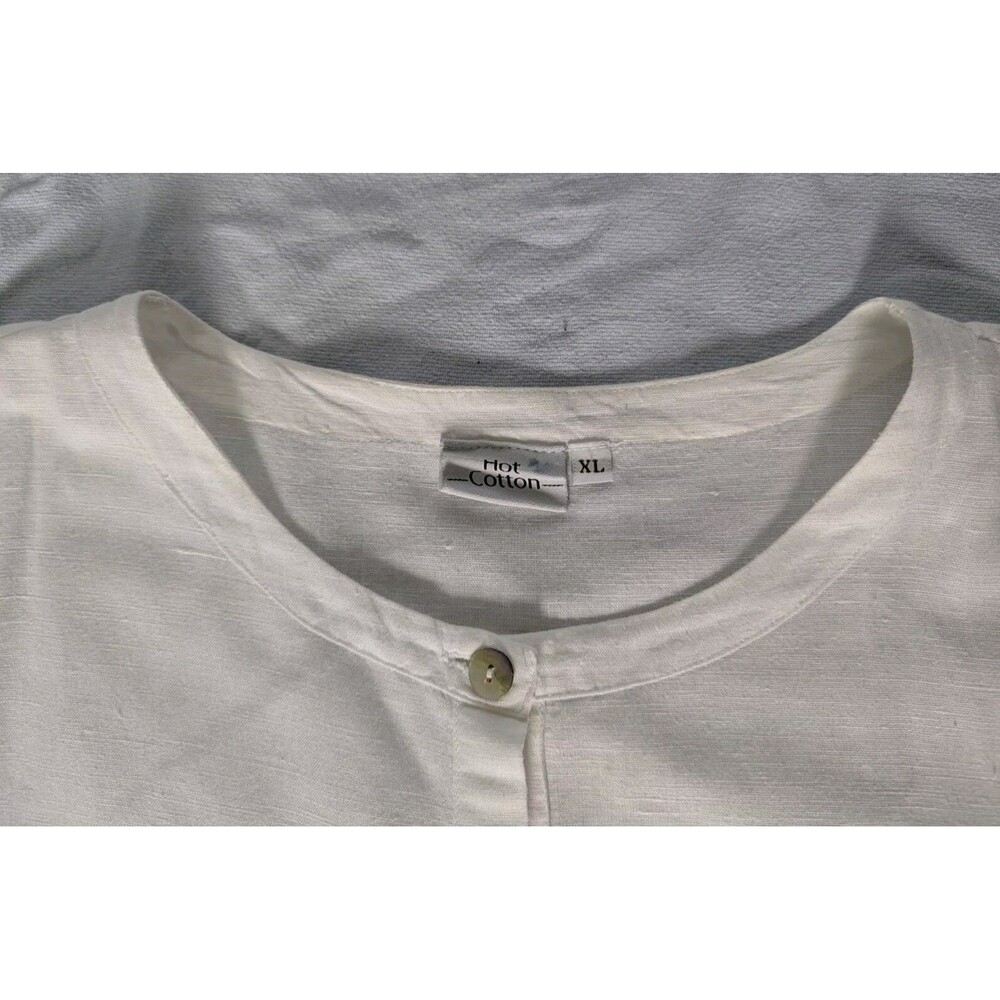 Hot Cotton Lagenlook Outfit Tunic Top & Pants White Set 3/4 Sleeve Size XL - Picture 3 of 11